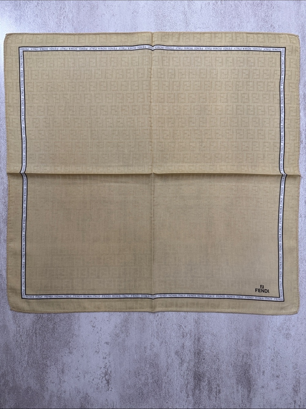 Fendi Beige Monogram Pocket Square with Black Logo Trim cotton